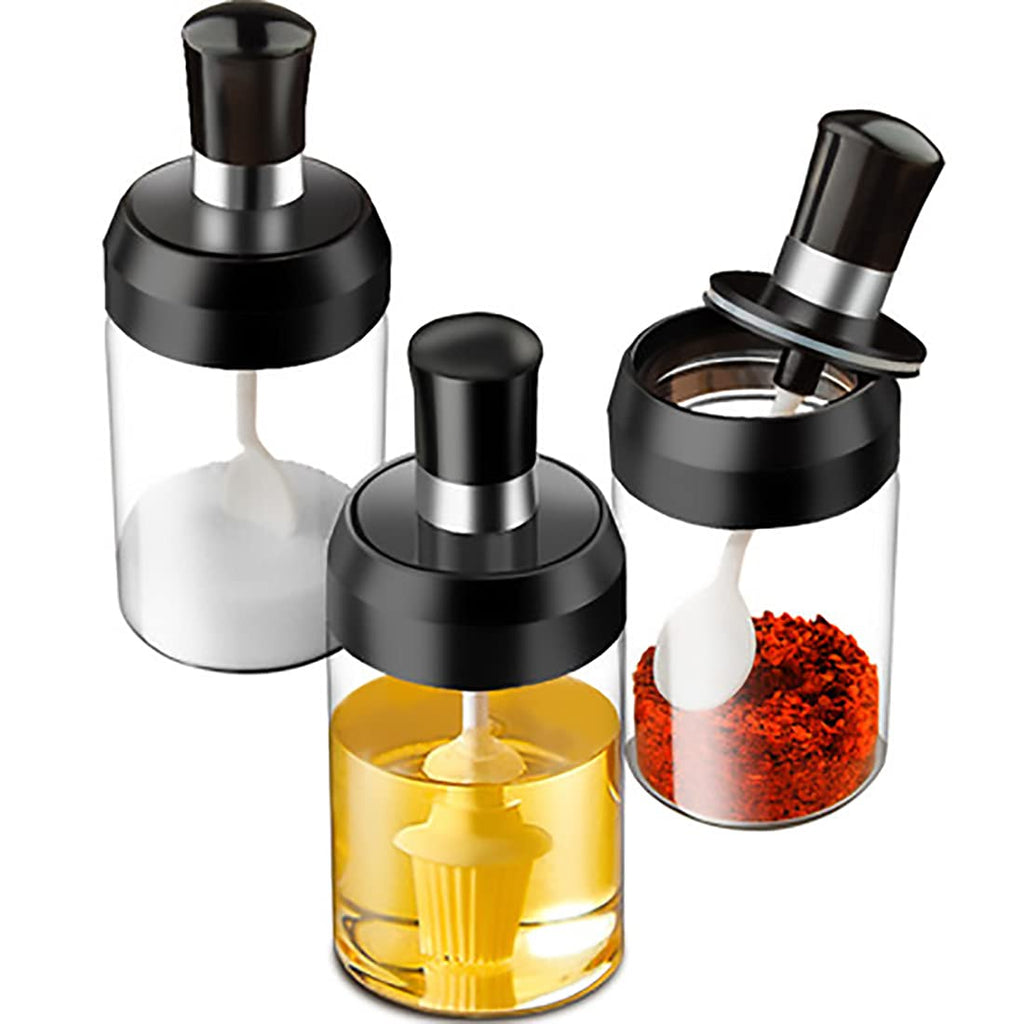 [Australia - AusPower] - Condiment Container Seasoning Box Set of 3,Spice Jars Spoon Salt Sugar Storage Pots (3) 