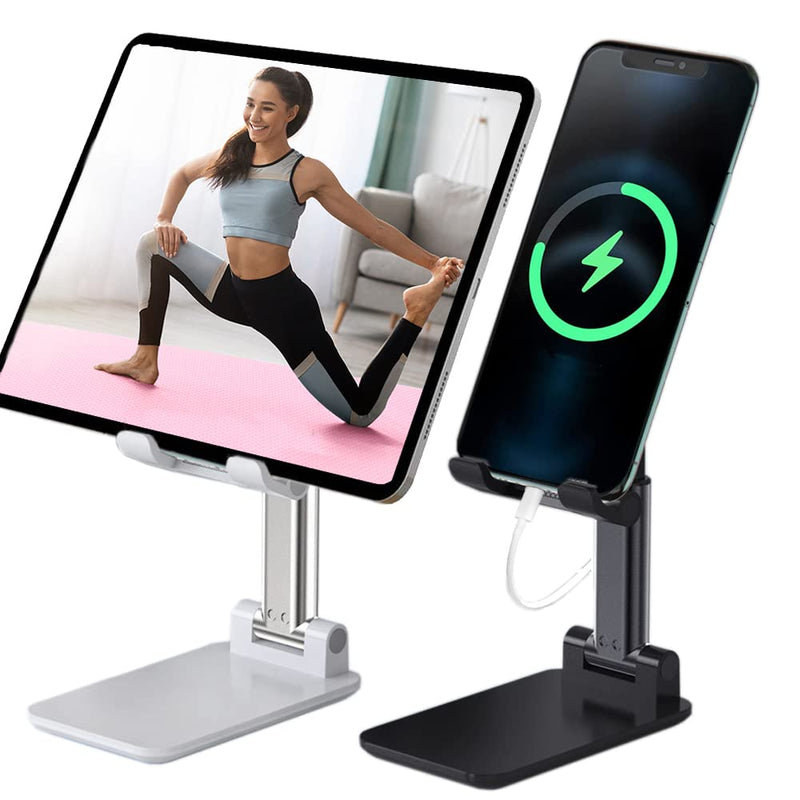 [Australia - AusPower] - 2 Pcs Cell Phone Stand, Adjustable Angle Height Phone Stand for Desk, Fully Foldable/Portable Phone Holder, Compatible for iPhone 12/12 Pro/Pro Max/Smartphones/iPad Mini/Kindle/Tablet Black+White 