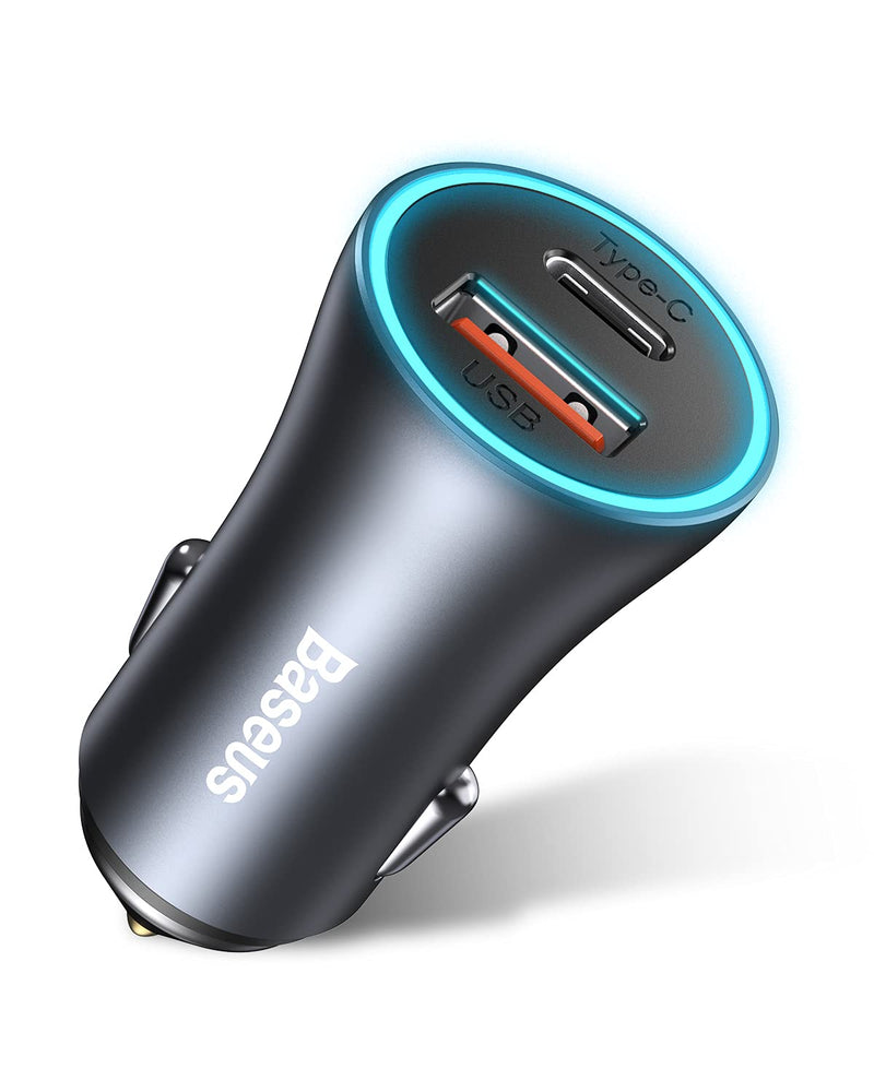 [Australia - AusPower] - USB C Car Charger Baseus 40W iPhone 13 Car Charger, PD&QC 3.0 Dual Port USB C Cigarette Lighter Car Charger Adapter with LED Display, Compatible with iPhone 13 Pro Max Mini 12 11 Galaxy S20 iPad Pro Dark Gray 