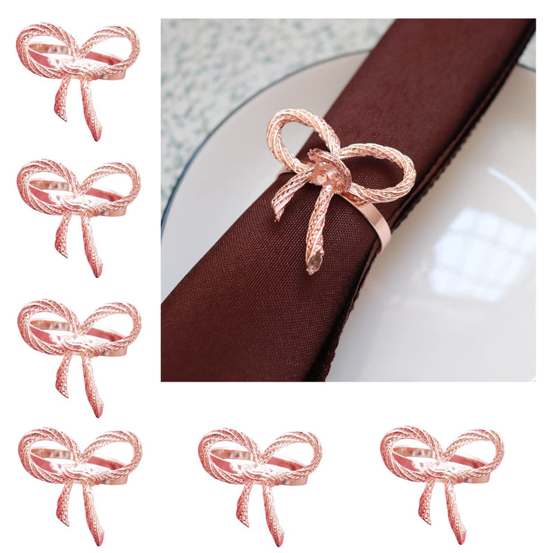 [Australia - AusPower] - NC Butterfly Napkin Rings, Rose Gold Bowknot Napkin Rings Set of 6 for Wedding Decor and Family Dinner Banquet, Pink 