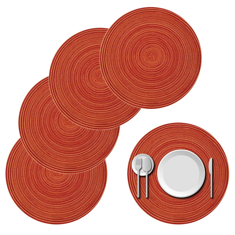 [Australia - AusPower] - unbanded Round Braided Placemats Set of 4, Cotton Round Table Placemats 15 inch for Home Wedding Party (Orange), 15 Round Mats 4 15" Round Mats 4 Orange 