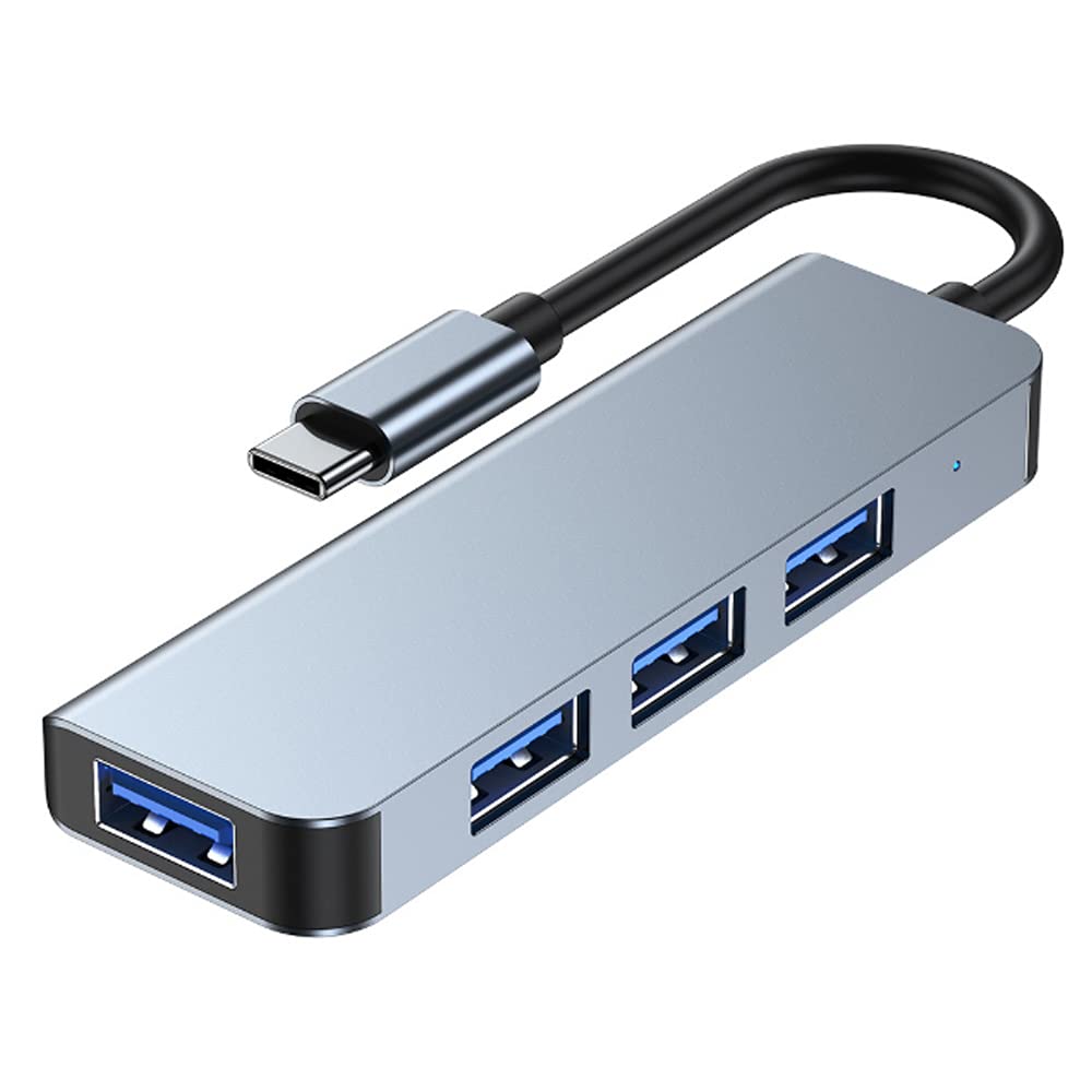 [Australia - AusPower] - NC USB c Adapter, 4 Ports Aluminum USB Hub 3.0, USB c to USB Adapter Compatible with MacBookProAir, Laptops, Mobile Phone, Mobile HDD and More USB Type C Devices(Grey), 9X2.8X1CM Grey 