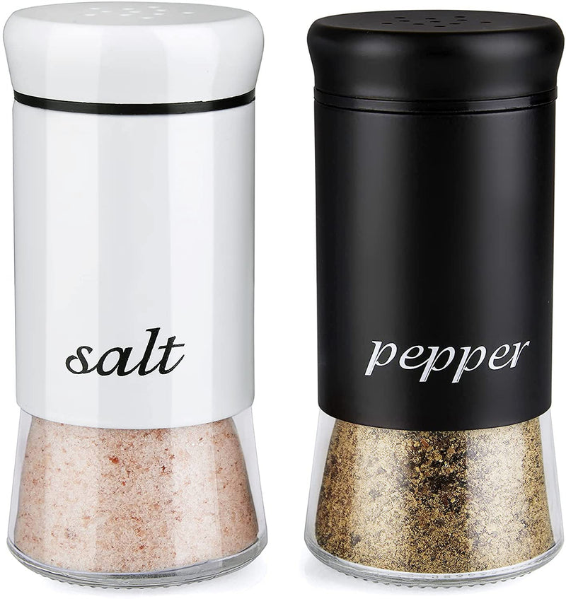 [Australia - AusPower] - Salt and Pepper Shakers Set, Farmhouse Salt Pepper Shakers with Clear Glass Bottom, 5 oz Salt and Pepper Set for Cooking Table, RV, BBQ, Easy to Clean & Refill White 