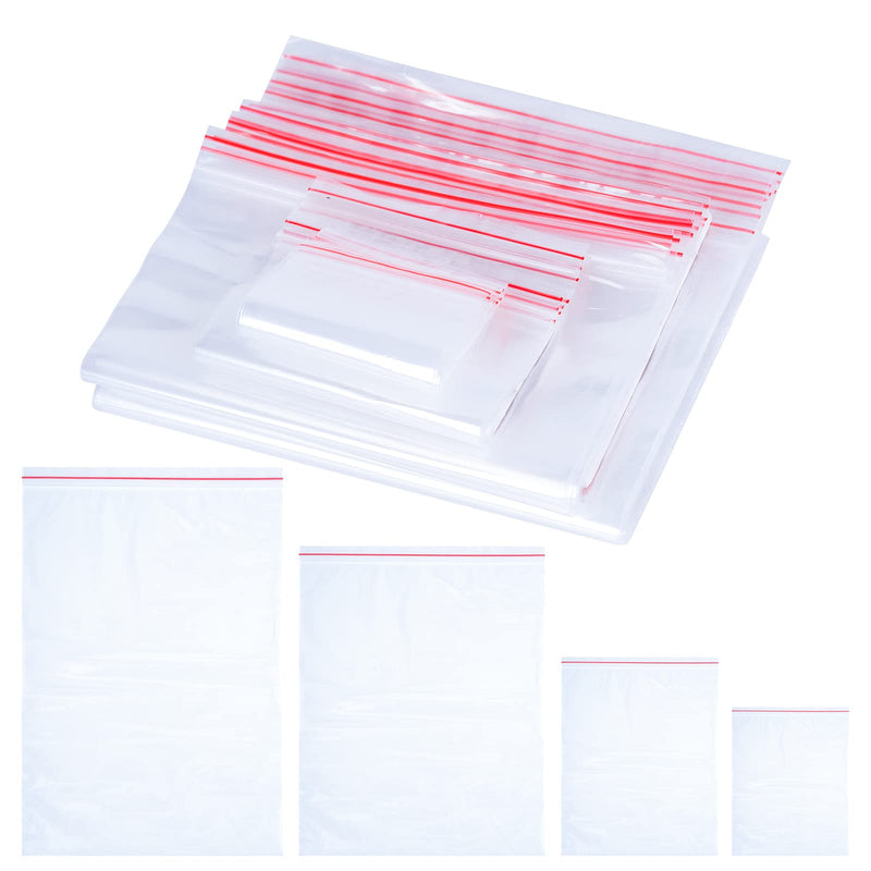 [Australia - AusPower] - 200 Pieces Plastic Poly Zipper Bag 4 Size Clear Reclosable Zip Bag Resealable Storage Baggies for Jewelry, Bead, Toy Piece, Snack（3x5 5x7 8x10 9x13inch） 