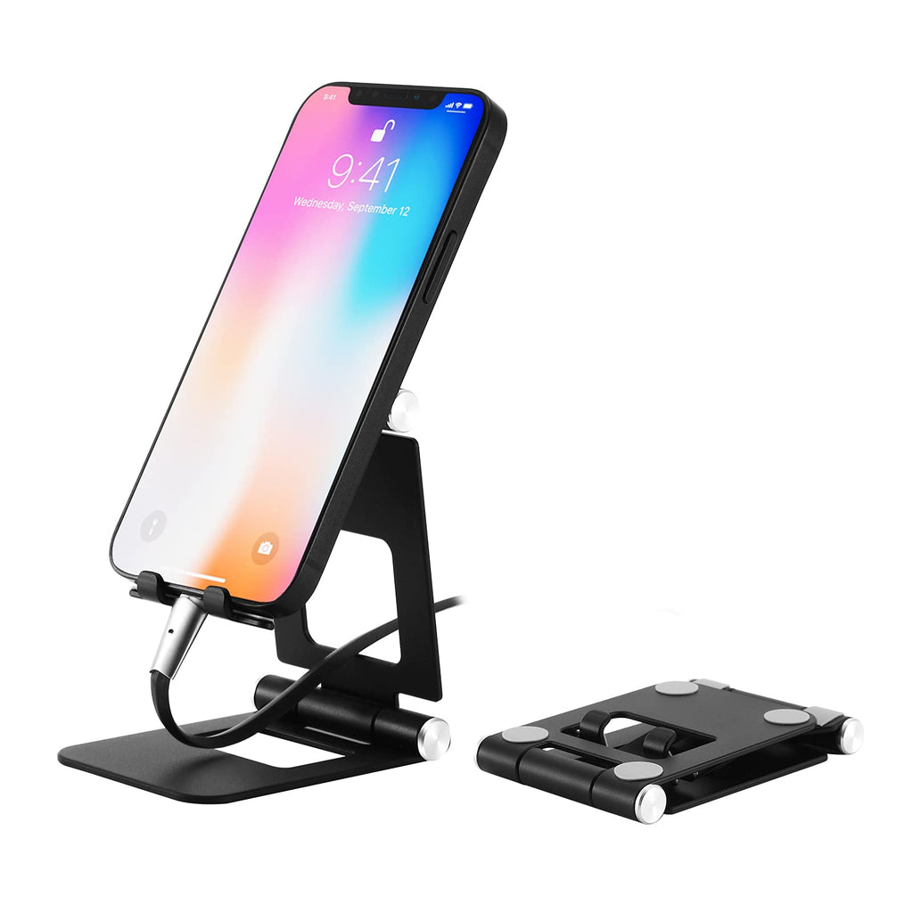 [Australia - AusPower] - Cell Phone Stand Fully Foldable,Adjustable Alloy Aluminum Desktop Phone Holder Cradle Dock Compatible with iPhone 12 Pro 11 Pro Xs Xs Max Xr X 8, iPad Mini, Tablets (7-10"), All Smartphones,Kindles 