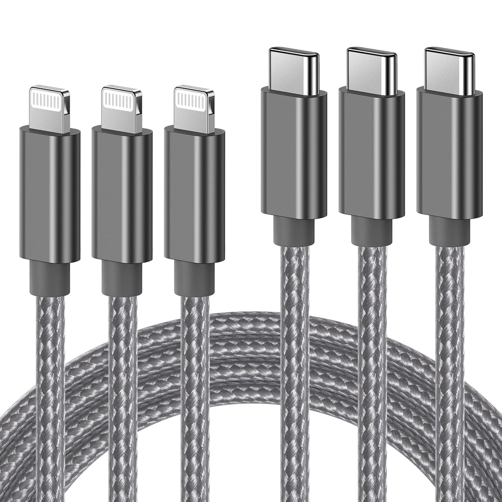 [Australia - AusPower] - iPhone Fast Charger Cable - Nikolable 3Pack 6.6FT Braided USB C to Lightning Cable MFi Certified, Lightning to Type C Fast Charging Cord for iPhone 13 12 Pro 11 Max X XR 8 Plus iPad AirPods Pro - Grey 