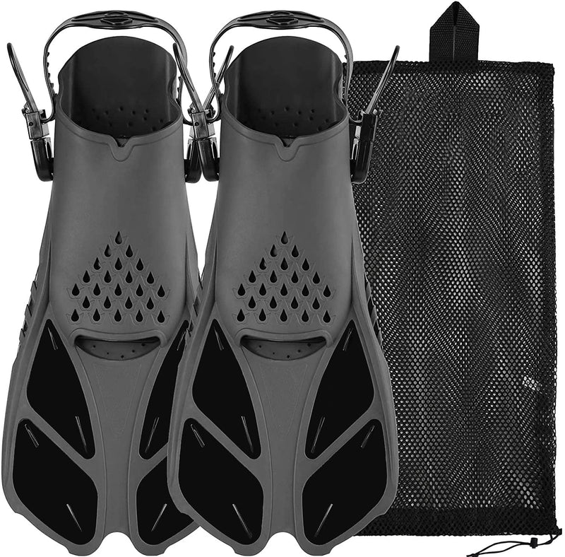 [Australia - AusPower] - Sugaroom Swim Fins Open Heel, Adjustable Snorkel Fins Diving Fins with Mesh Bag, Snorkeling Gear Flippers Travel Size Short Flippers for Lap Swimming Scuba Dive Adult Men Women Kids Black Kids JR 9-13 S/MD 
