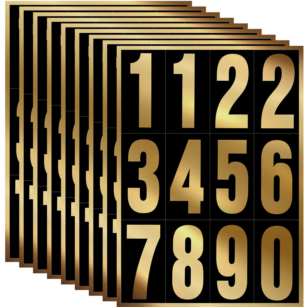 [Australia - AusPower] - 96 Pieces 8 Sets Vinyl Mailbox Number Stickers, Waterproof Numbers Stickers Anti-Fading Vinyl Number Decals Pre-Spaced Number Signs for Mailbox Car Home, 3 Inch (Gold in Black) Gold in Black 