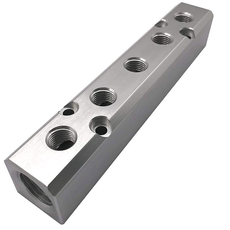[Australia - AusPower] - 5 Way Pneumatic Manifold Air Distribution Block, G1/2 Supply Port, G1/4-Inch Output Port, Aluminum Alloy 5 Way 7 Port 