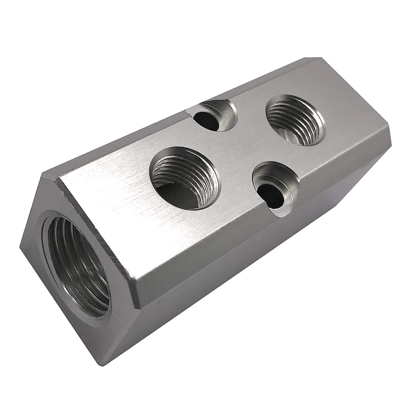 [Australia - AusPower] - Still Awake 2 Way Pneumatic Manifold Air Distribution Block, G1/2 Supply Port, G1/4-Inch Output Port, Aluminum Alloy 2 Way 4 Port 