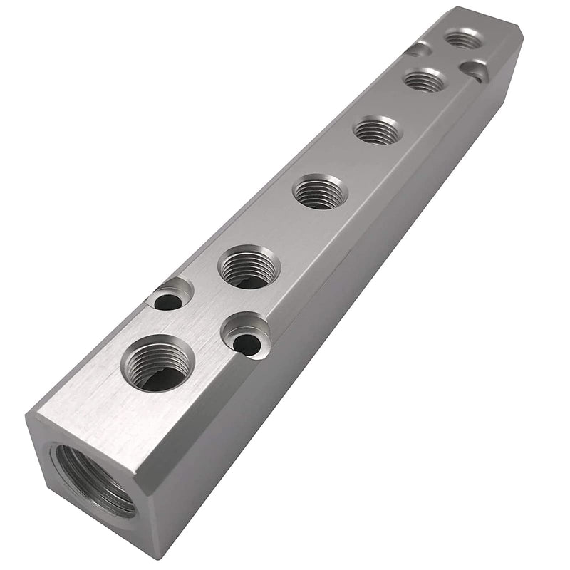 [Australia - AusPower] - 6 Way Pneumatic Manifold Air Distribution Block, G1/2 Supply Port, G1/4-Inch Output Port, Aluminum Alloy 6 Way 8 Port 