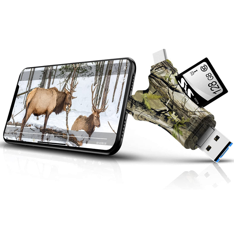 [Australia - AusPower] - Trail Camera Viewer SD Card Reader,4 in 1 SD and Micro SD Memory Card Reader Compatible with iPhone/ipad ,Trail Camera SD Card Viewer to View Hunting Game Camera Photos or Videos on Smartphone Camo 