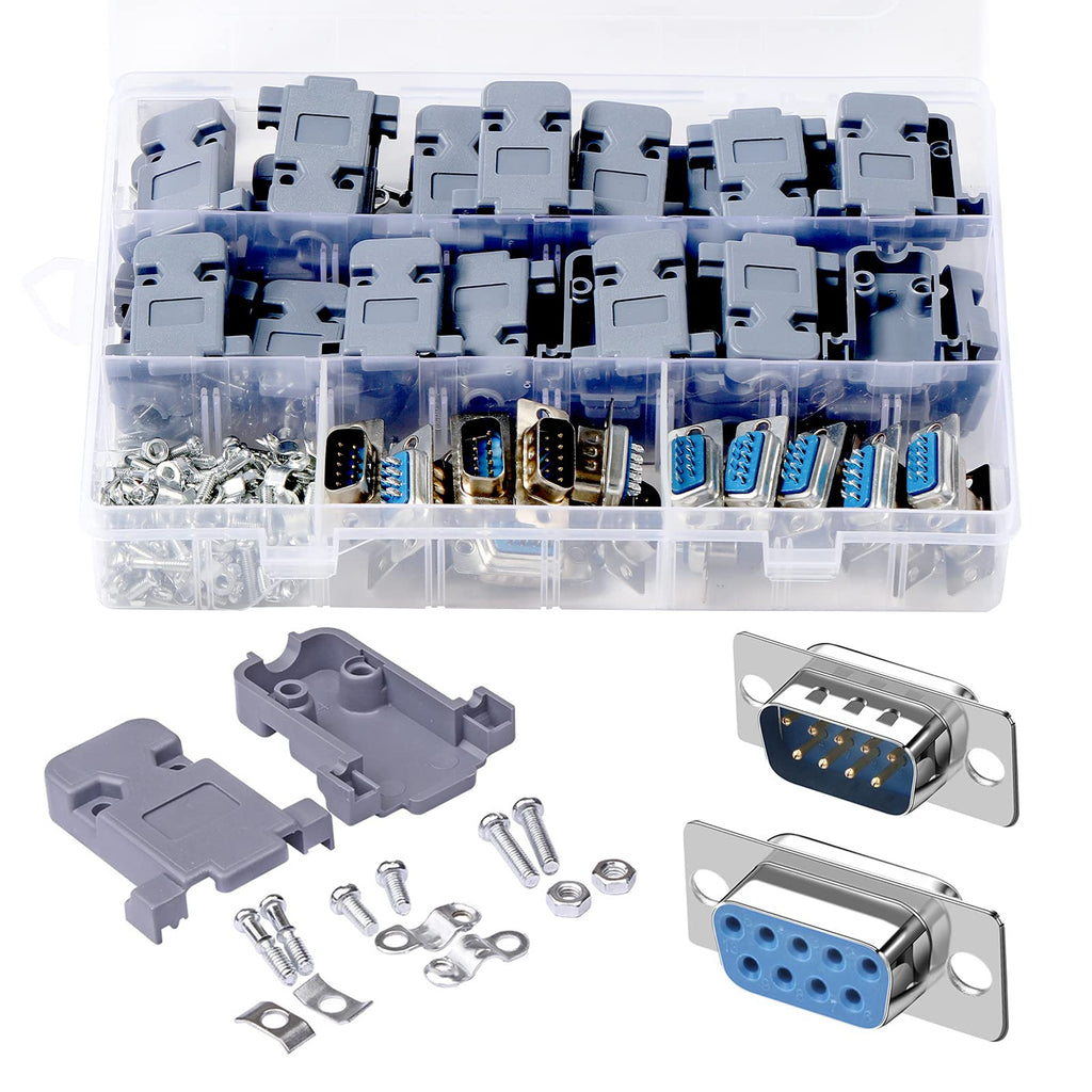 [Australia - AusPower] - ANMBEST DB9 Solder Connector, 9PIN RS232 Terminal Adapter Breakout Board with Case Assortment Kit(10PCS Male + 10PCS Female) 
