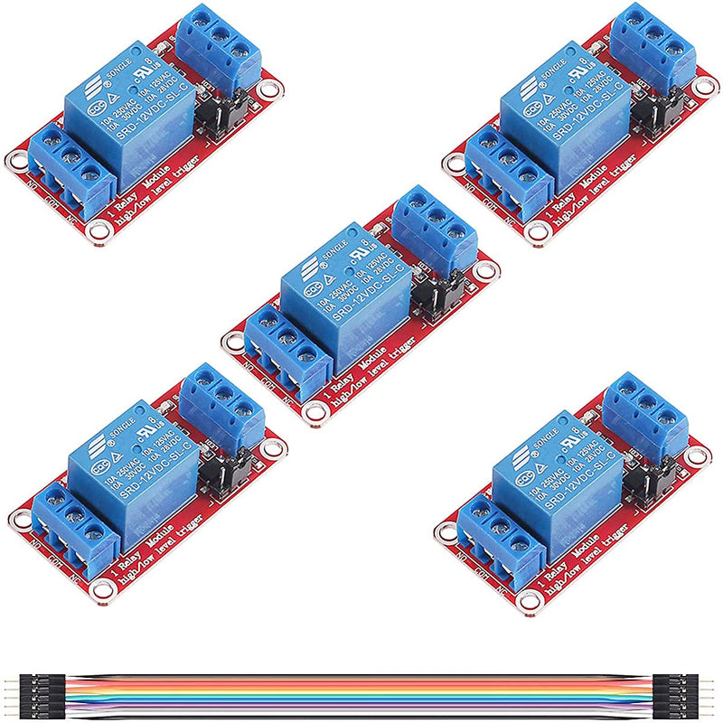 [Australia - AusPower] - DKARDU 5 pcs 12V 1 Channel Relay Module Opto-Isolated High or Low Level Trigger Board Relay Board optocoupler Board with Dupont Cable 