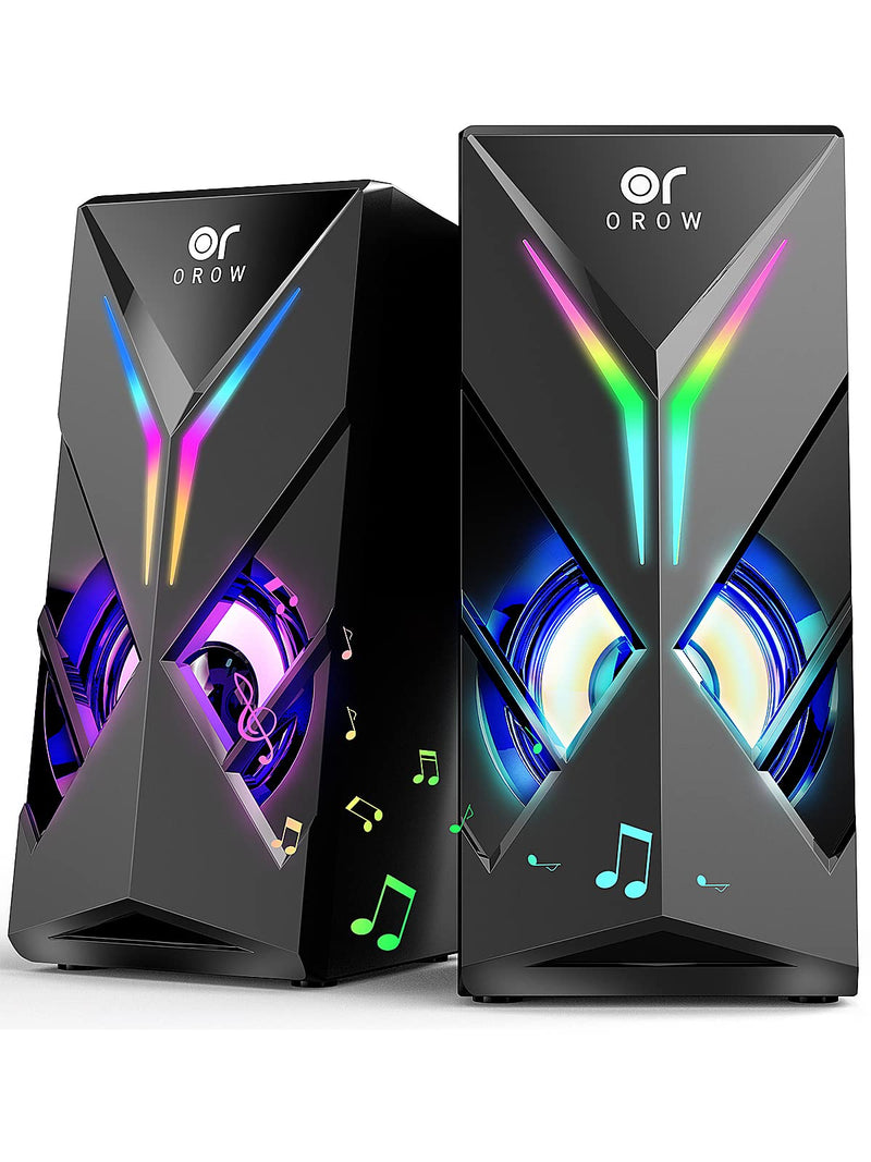 [Australia - AusPower] - OROW Computer Speakers,1OW Speakers for PC 2.0 Channel Gaming Speakers RGB Speakers for Monitor,3.5mm Aux Input Multimedia Desktop Speaker Black 10W 