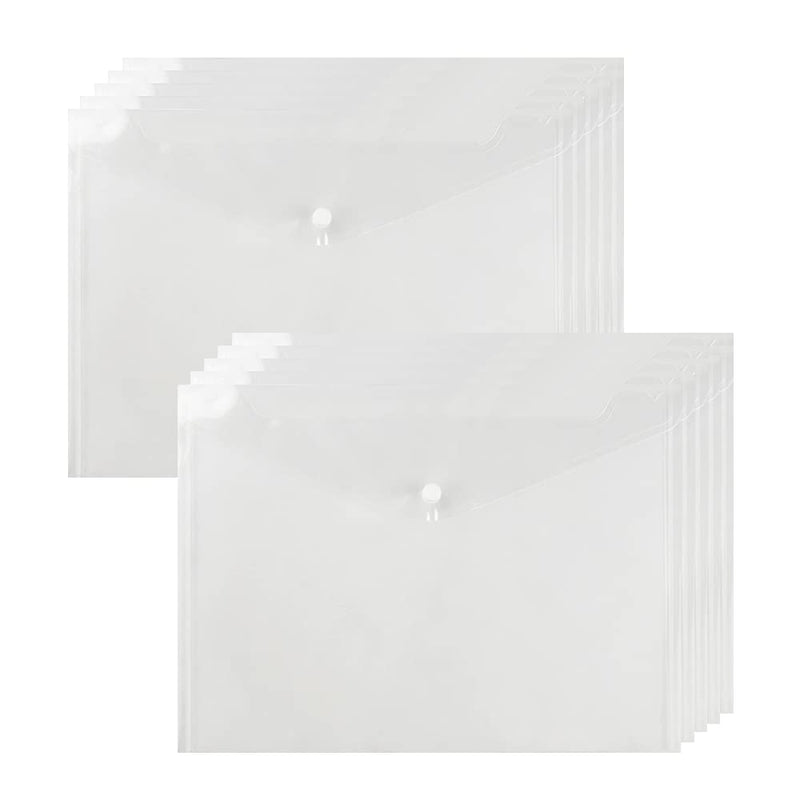 [Australia - AusPower] - 10 Pack Plastic Envelopes, EKVINOR A4 Size File Folders Plastic Envelope Folder Water Resistant Clear Transparent Document Folder with Snap Button for School Home Work Office Supplies Clear - 10pcs 