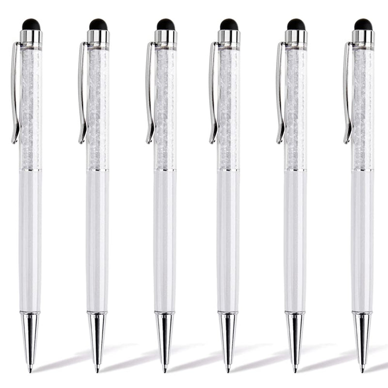[Australia - AusPower] - HOSTK 6pcs 2 in 1 Stylus Ballpoint Pen, Black Ink, Crystal Diamond Retractable Screen Touch Pen, Bling Capacitive Pens for Smartphones, Touch Screen Device, Note, Tab (6 Pen-Black Ink-White Shell) 6 Pen-Black Ink-White Shell 