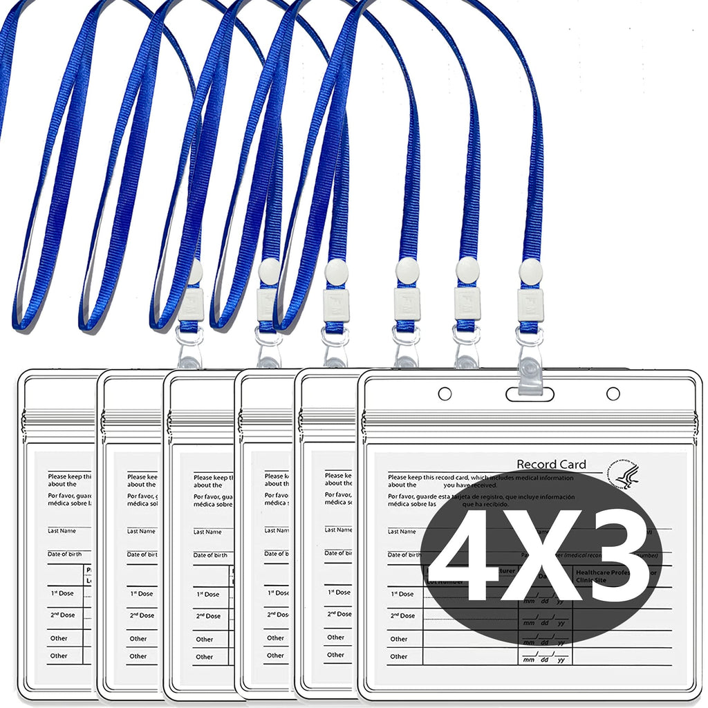 [Australia - AusPower] - 6 Pack CDC Vaccine Card Holder 4 X 3In Immunization Record Vaccine Card Protector Waterproof with Lanyard,Clear Vinyl Plastic Sleeve,Horizontal Badge Holder with Resealable Zip and 6 Lanyard Slots 