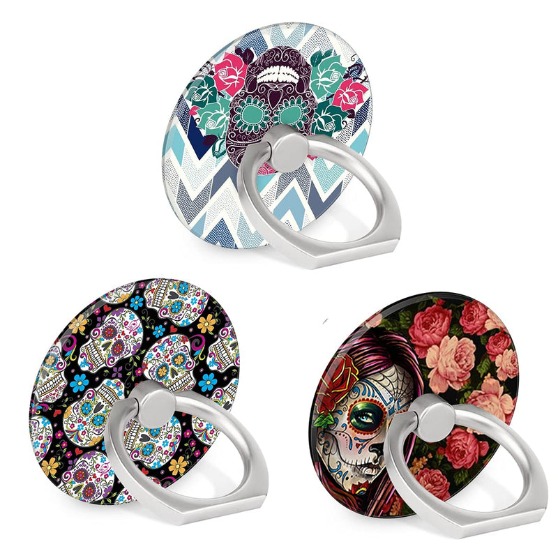 [Australia - AusPower] - YaoLang 3-Pack Phone Ring Holder Sugar Skull Design 360 Rotation Finger Stand Grip Kickstand for Smartphones and Tablets 