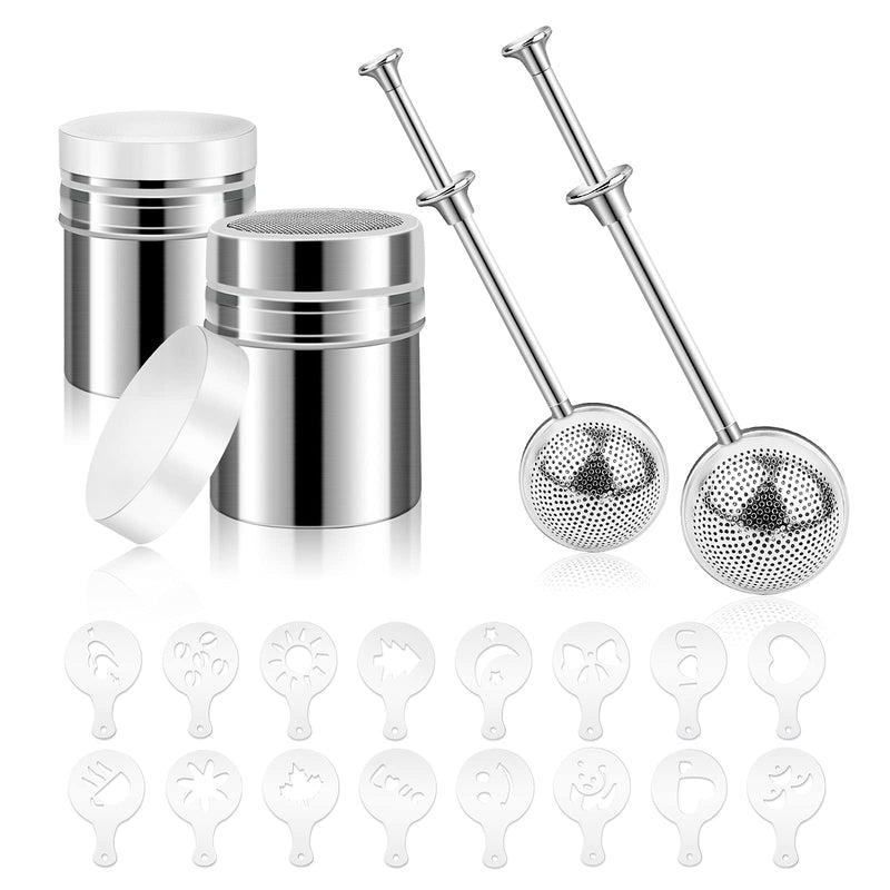 [Australia - AusPower] - PROKITCHEN Powder Sugar Shaker Flour Duster Set, Stainless Steel Powder Shaker with Lid and Dust Flour Sifter with Spring-operated for Baking or Coffee Cappuccino Latte(20 PCS) 