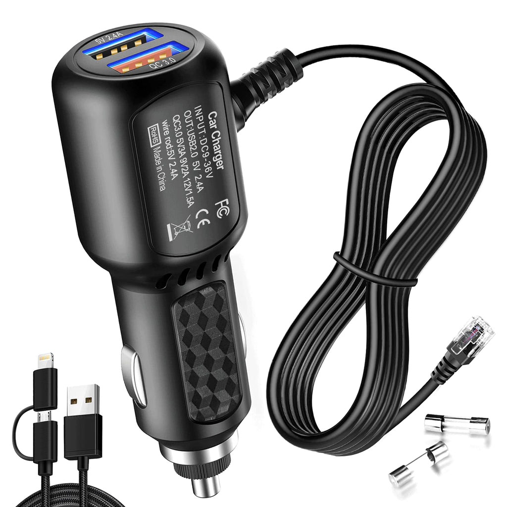 [Australia - AusPower] - Radar Detector Power Cord,for Uniden Escort Valentine Beltronics Passport Cobra etc Radar Detector,with Dual USB QC3.0 Quick Charger（RJ11 Black1 