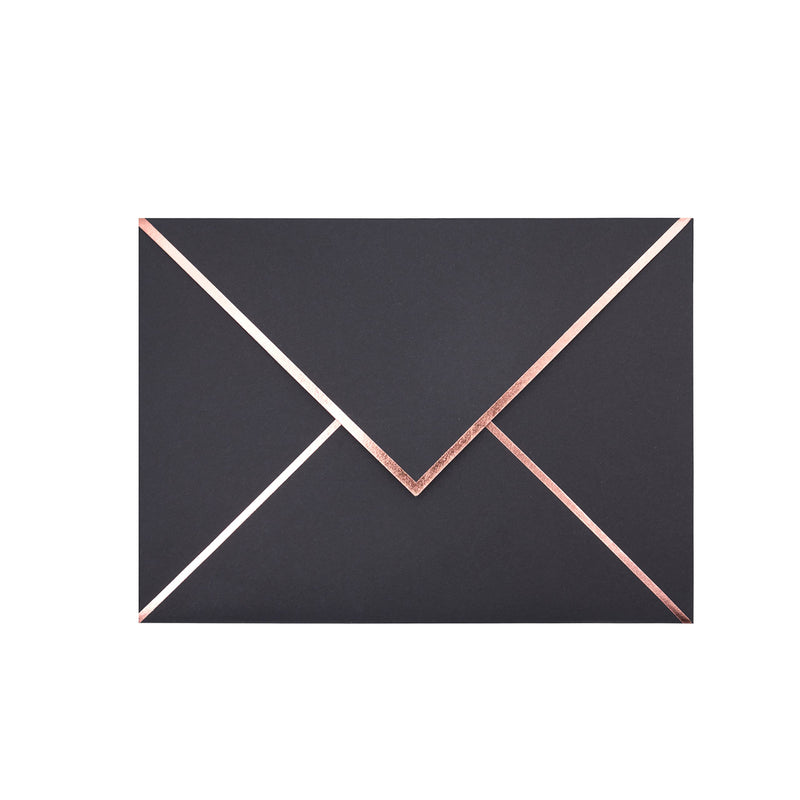 [Australia - AusPower] - A7 Envelopes - 25-Pack V Flap Foil Border Luxury Mailing Envelopes for 5" x 7" Cards - for Wedding, Invitations, Baby Shower, Photos, Graduation, Birthday, Bridal Shower - 5.25" x 7.25" (Black) Black 
