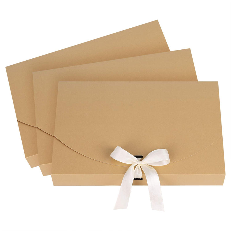 [Australia - AusPower] - 10 Pack Rectangle Presents Box with Ribbon Bowknot Kraft Paper Gift Bag Cardboard Underwear Necklace Shirt Wrapping Box Clothing Scarves Packaging Bag for Wedding Party Baby Shower Valentines Day Gold 1 