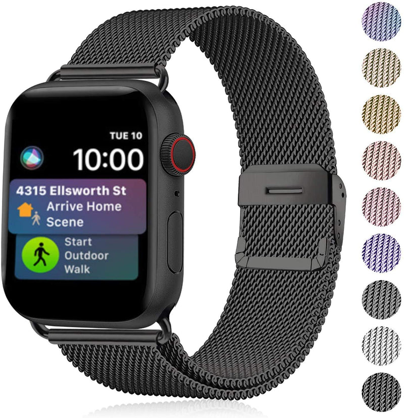 [Australia - AusPower] - YOKALIYA Compatible with Apple Watch Band 38mm 40mm 41mm 42mm 44mm 45mm, Stainless Steel Strap with Magnetic Closure Compatible with iWatch Band Series SE 7/6/5/4/3/2/1 Black 38mm/40mm/41mm 