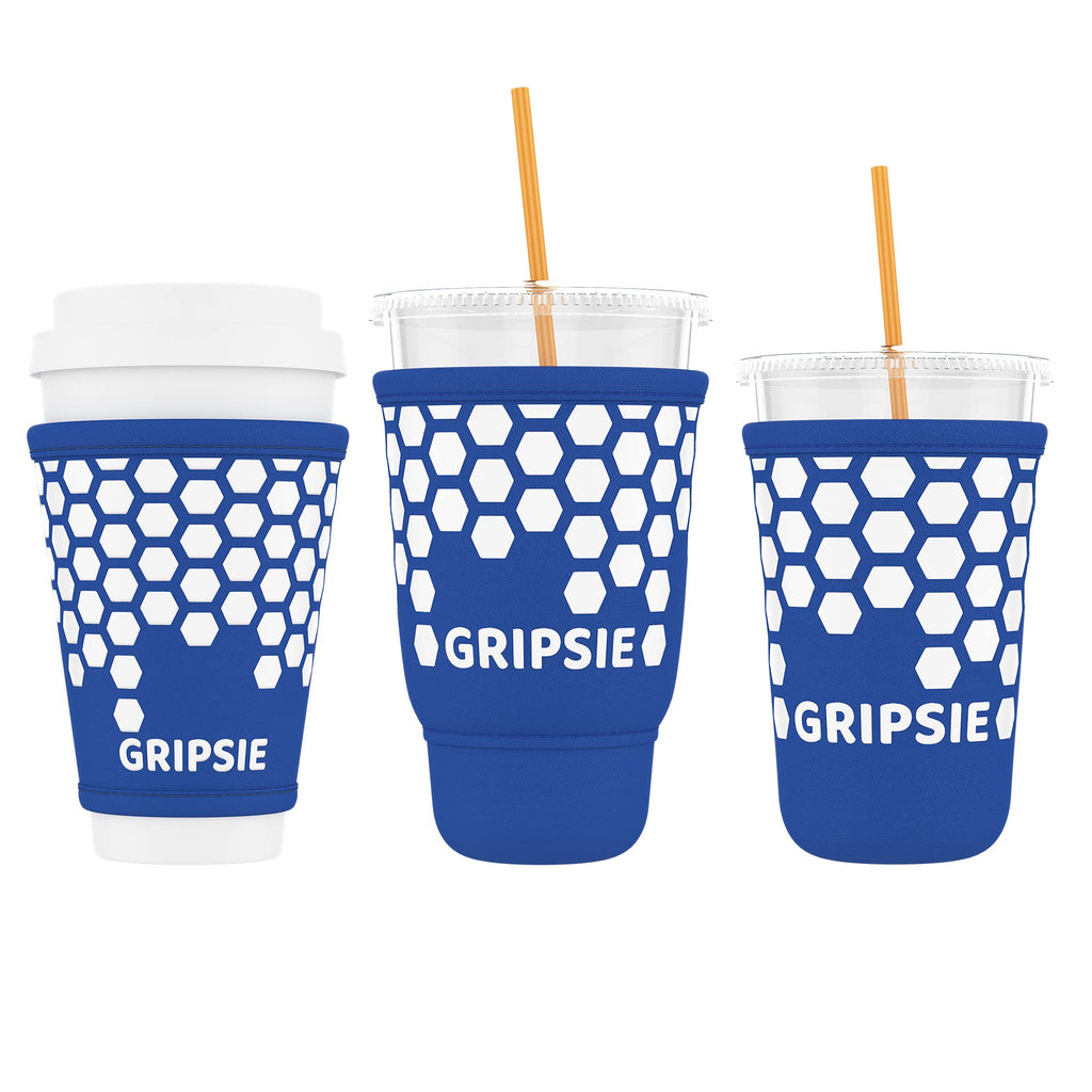 [Australia - AusPower] - GRIPSIE Coffee Cup Sleeves with Non-Slip Grip (3-Pack) Fits Medium & Large Drive-Thru Cups - Insulated Holders for Hot & Cold Drinks, Boba Tea, Shakes, Juice (Royal Blue) Royal Blue 