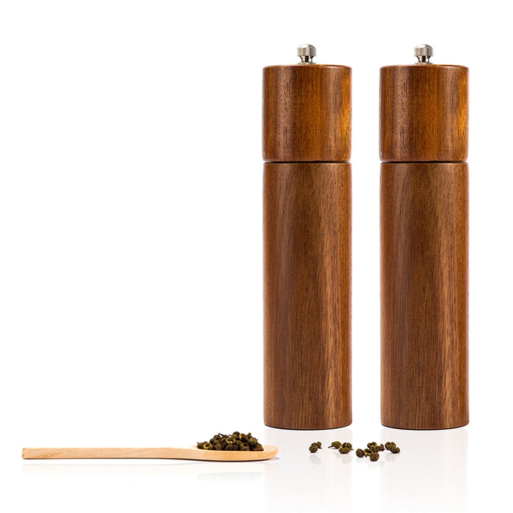 [Australia - AusPower] - Salt and pepper grinder set ,Pepper Mill, Salt Grinder Acacia Wood with a Adjustable Ceramic Rotor and easily refillable for Seasoning, Cooking, Dining, Perfect Gift 8 inches -Pack of 2 