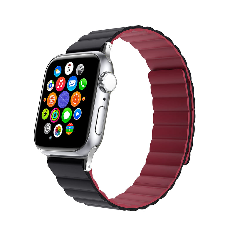 [Australia - AusPower] - KAHHA Apple Watch Magnetic Bands Compatible with iWatch Series 7 SE 6 5 4 3 2 1 38mm 40mm 41mm 42mm 44mm 45mm Silicone Strong Magnetic Adjustable Smartwatch Bands for Women and Men(Black Wine red 38/40/41mm-S) 
