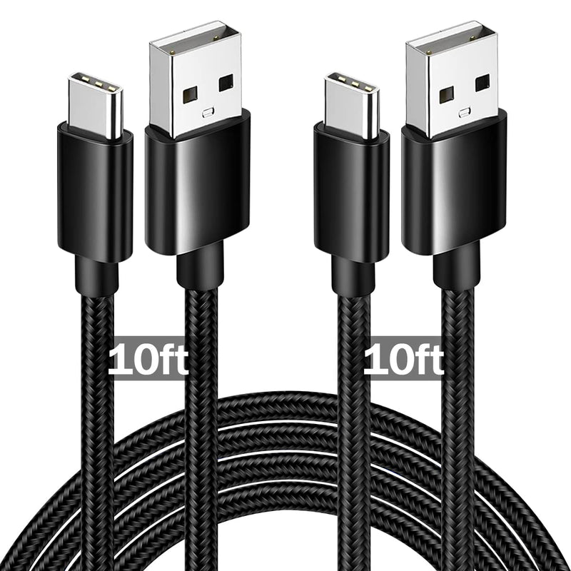 [Australia - AusPower] - USB Type C Fast Cable, Udaton [2-Pack 10ft] Nylon Braided 3A USB A to USB C Charger Cord, USB C Cable 10FT,Compatible with Samsung Galaxy S22 S21 A32 A42 A512 A71 A80 Note 9 LG Stylo 6 V60 Black&Black 