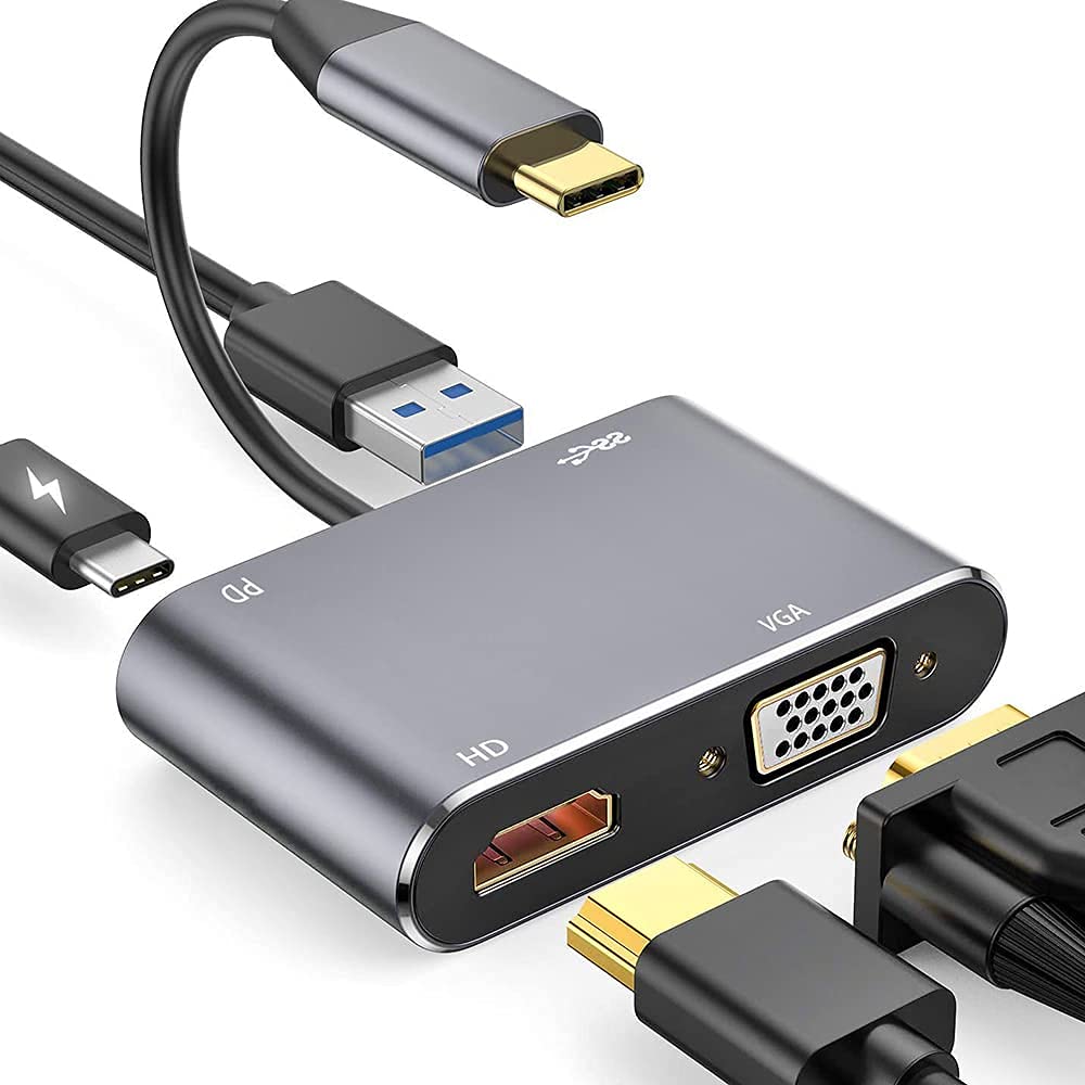 [Australia - AusPower] - Battpit USB C to HDMI VGA Adapter, Type C Hub Adapter with USB C to HDMI, USB C to VGA, USB 3.0 Port, Charging Port Compatible with Samsung S9/S8/Note 9/8/Apple MacBook/Nintendo Switch 