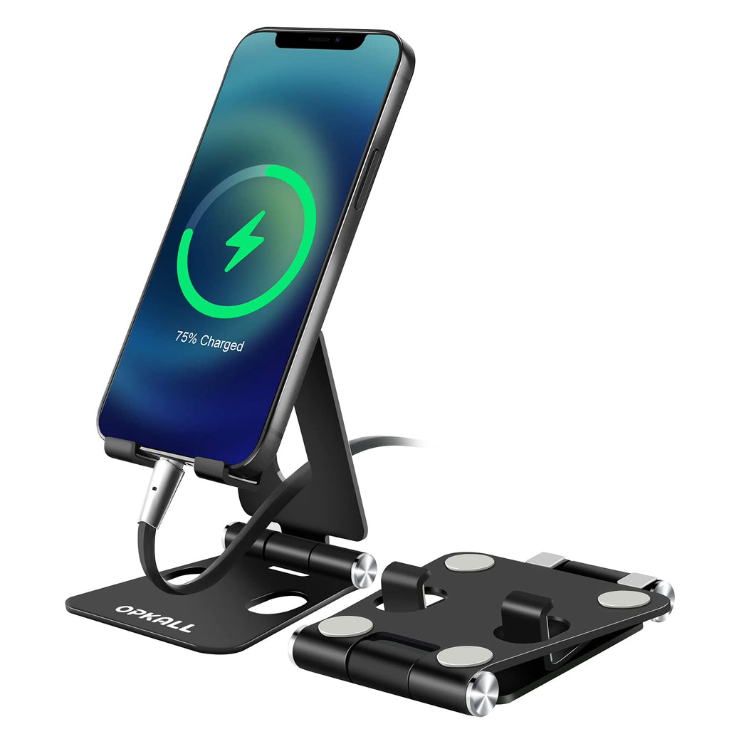 [Australia - AusPower] - OPKALL Cell Phone Stand, Fully Foldable, Adjustable, Sturdy Aluminum Alloy Desk Phone Holder with Stable Anti-Slip Design Compatible with iPhone 11 Pro Xs Max Xr X 8,iPad,Switch,Tablets,All Phones Dark 