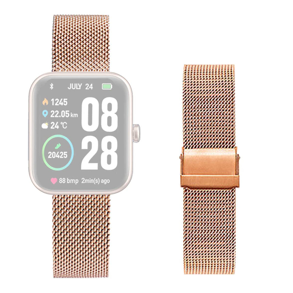 [Australia - AusPower] - smaate Watch Band ONLY Compatible with ID206 JIKKO AOKESI Cubitt Yamay and Doogee CS2 Pro 1.69inch smartwatch, Mesh Milanese Replacement strap for Women, Folding Clasp with Safety, Stainless Steel Rose Gold 