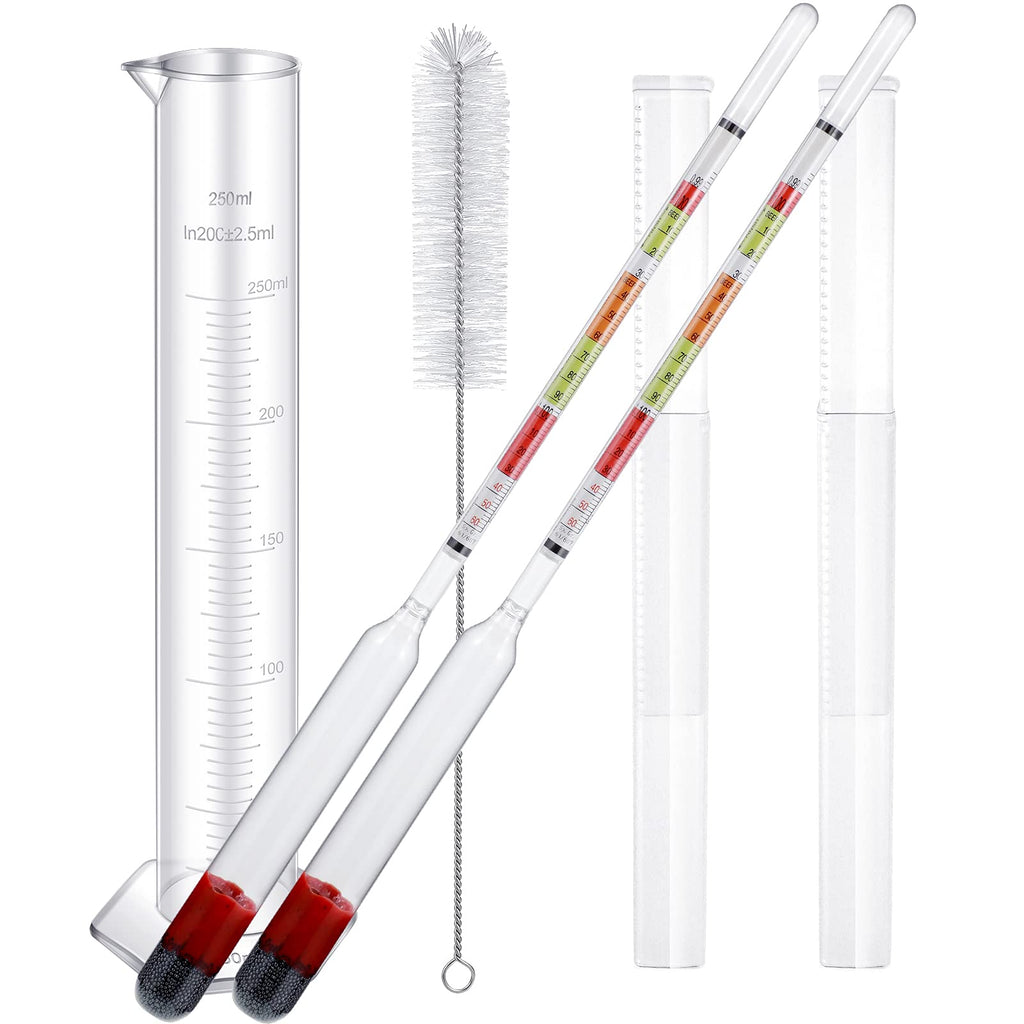 [Australia - AusPower] - 4 Pieces Scale Hydrometer and Test Jar Combo Include 2 Scale Hydrometer with Storage Bag and 250 ml Plastic Cylinder with Cleaning Brush for Wine Beer Mead 