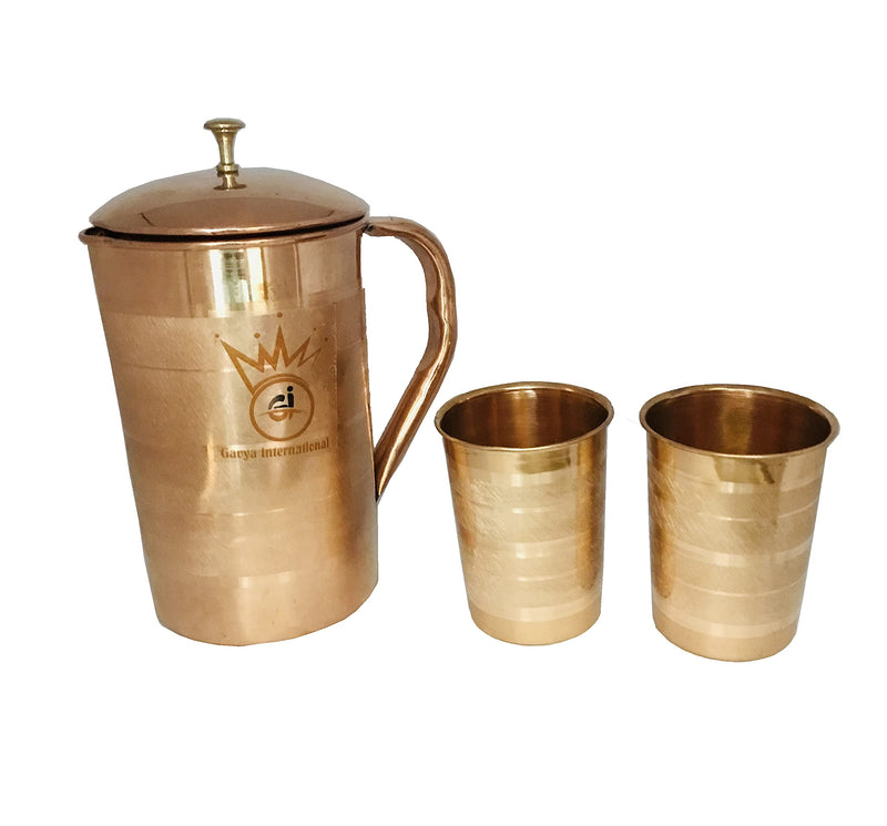 [Australia - AusPower] - Pure Copper Water Jug with glass set Pitcher 51 Oz Ayurvedic Leak Proof Copper Vessel for Drinking Water Storage & Serving For Health Benefits, Yoga, Fitness, Christmas Gift 1.5 Liter 2 glass 