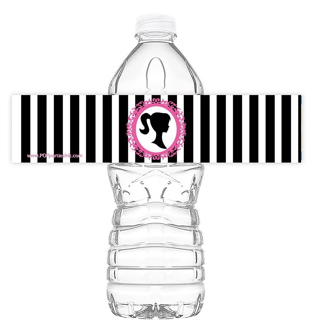 [Australia - AusPower] - POP parties Ink Glamour Girl Party Bottle Labels - 20 Water Decorations Supplies Made in The USA Bottle, Pink, White, Black 