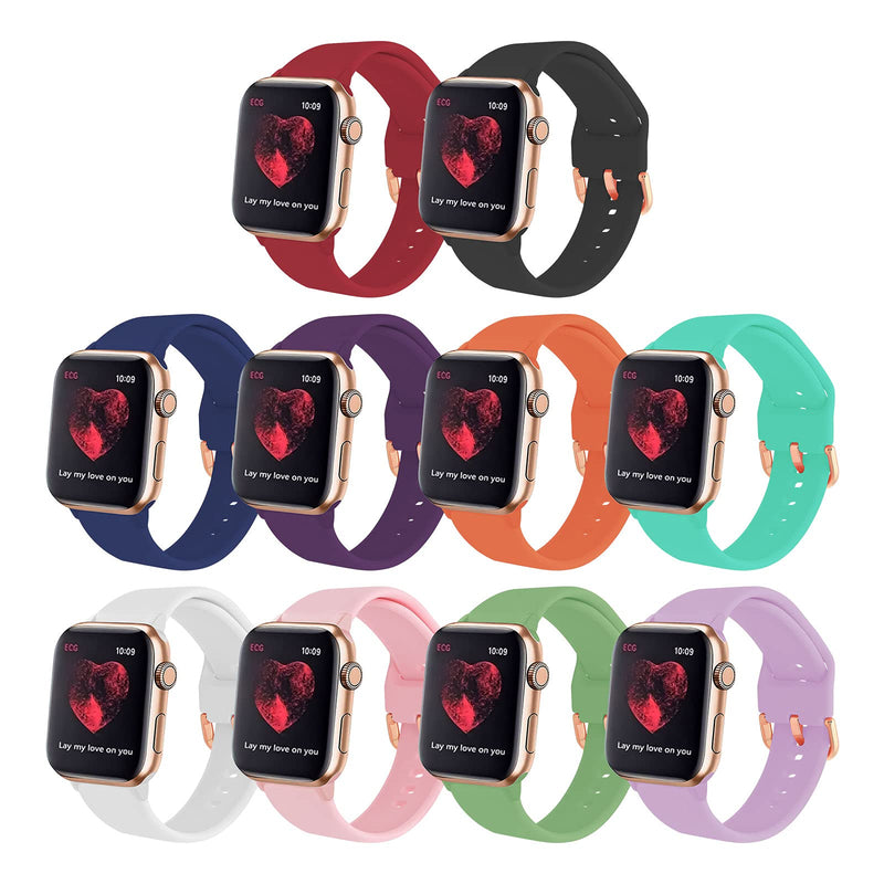 [Australia - AusPower] - GinCoband 10PCS Bands Compatible with Apple Watch Band 41mm 45mm 40mm 44mm 38mm 42mm Women Gift, Soft Silicone Replacement Wristband for iWatch Series 7/6/5/4/3/2/1/SE 10-PACK 42mm/44mm/45mm Small 