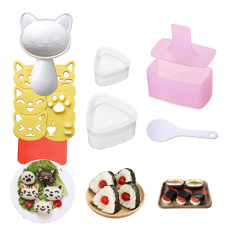 [Australia - AusPower] - Rice Ball Mold, 3 Pack Onigiri Mold, Cute Cat Kitten Sushi Mold for Kids, Musubi Maker Press, Classic Triangle Rice Ball Maker Sushi Mold Kit for Lunch Bento Box Accessories 