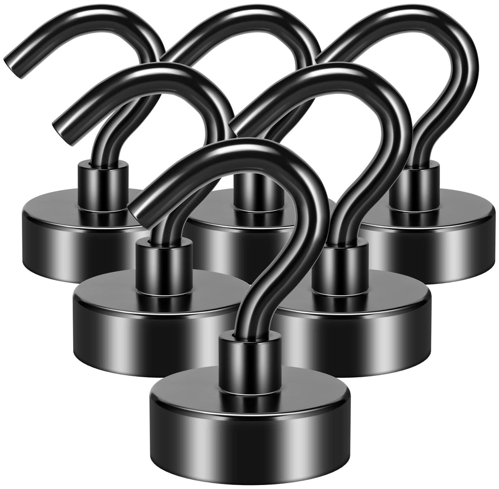 [Australia - AusPower] - FINDMAG Black Magnetic Hooks 25 lbs Strong Neodymium Magnet Hooks for Hanging, Magnet with Hook for Cruise, Grill, Fridge, Pack of 6 6 Pack 