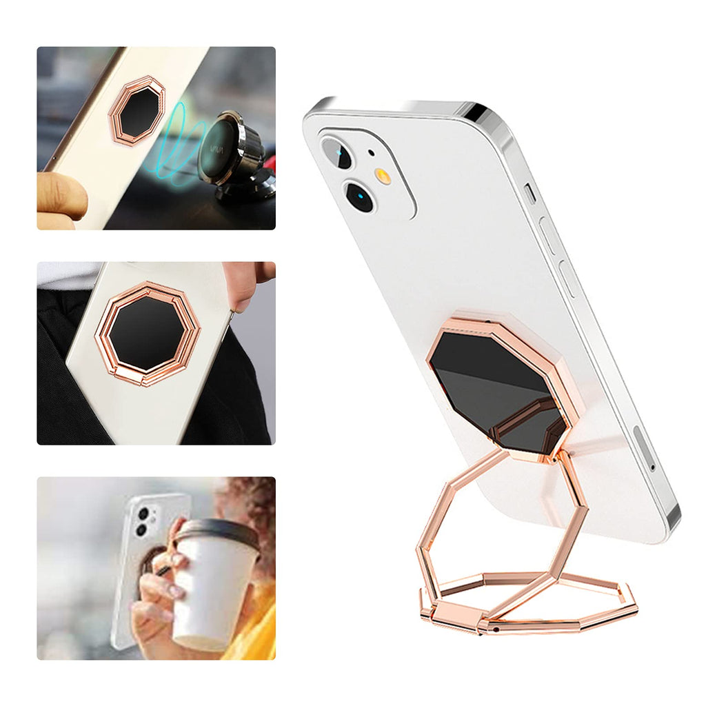 [Australia - AusPower] - Foldable Cell Phone Stand Ring Holder, 360°Rotation Ultra-Thin Phone Grip, Metal Phone Finger Holder for Magnetic Car Mount Compatible with Phone Tablets (Rose Gold) 