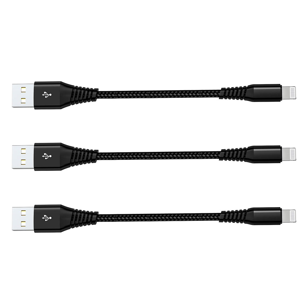[Australia - AusPower] - [Apple MFi Certified] Short iPhone Charging Cable(3Pack 8 Inch), USB to Lightning Charger Cord for Apple, Nylon Braided Fast Charging Data Syncing Cable for iPhone 13/12/11/Xs/Xr/X/8/7/6/iPad/Airpods Black 