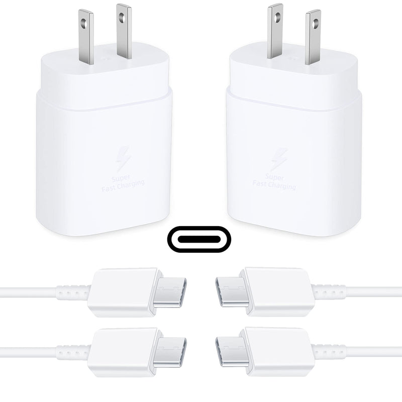 [Australia - AusPower] - USB C Charger, 2-Pack PD 25W Fast Wall Charger and 5Ft Type C to Type C Fast Charging Cable for Samsung S21/S21 Plus/S21 Ultra/S20/S20+/S20 Ultra/Note 20 Ultra/Note 10 Plus/S10/S10e/S9/S8 - White 