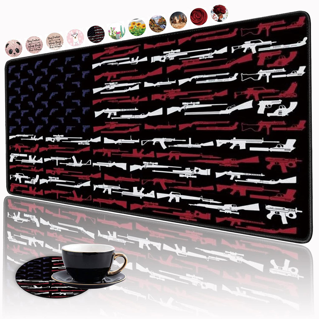 [Australia - AusPower] - XXL Large Gaming Mouse Pad , Ergonomic Larger Extended Gaming Mouse Pad Non-Slip Rubber Base for Work Gaming Office Home Computer + Cup Coaster , American Gun Flag USA BF-mouse pa-5 