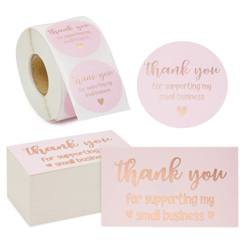 [Australia - AusPower] - 100 Thank You for Supporting My Small Business Cards and 500 Pink 1.5" Stickers for Retail Online Package Insert 