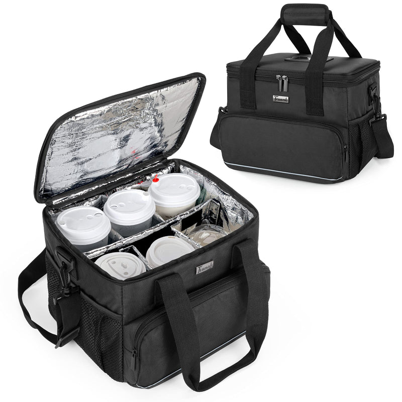 [Australia - AusPower] - Trunab Reusable Drink Carrier for Delivery with Adjustable Dividers, Handle with Carrying Strap Tote Holder Insulated Bag for Beverages,Food Take Out,Outdoors (Black-6 cups) Black-6 cups 