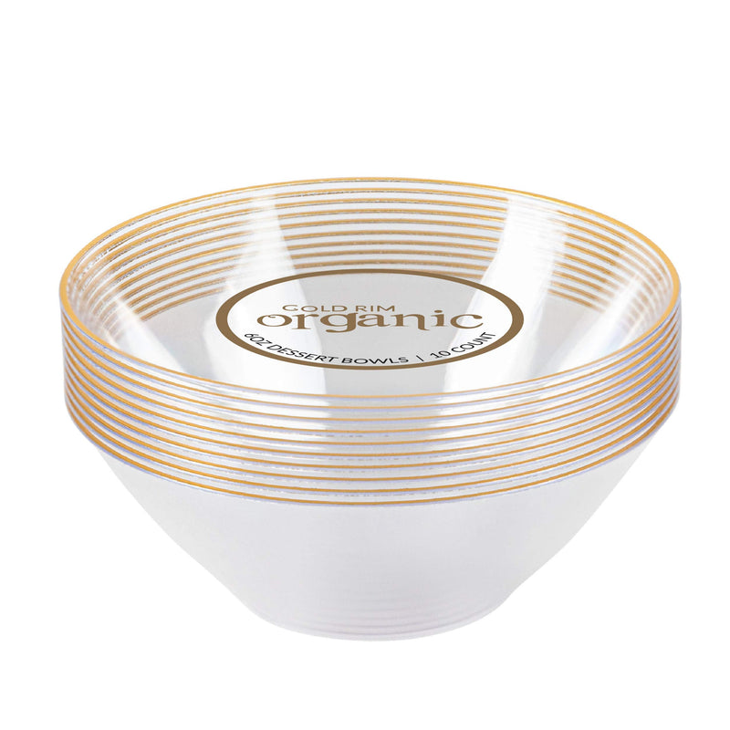[Australia - AusPower] - [6 OZ 40 Count] Clear Plastic Organic Design Party Dessert bowls With Gold Rim Premium heavyweight Elegant Disposable Tableware Dishes 6 OUNCE BOWLS 