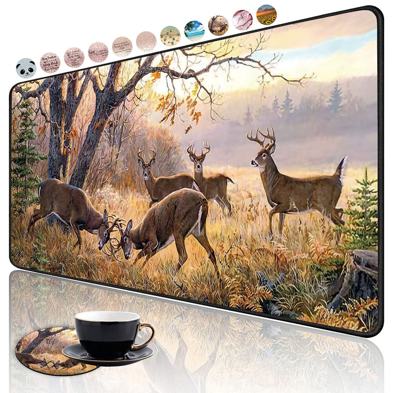 [Australia - AusPower] - Extended Mouse Pad Large Gaming Mouse Pad Computer Keyboard Mouse Mat Non-Slip Rubber Base for Game Players, Office, Study + Cup Coaster ,Animal Deer FD-mouse pad-9 