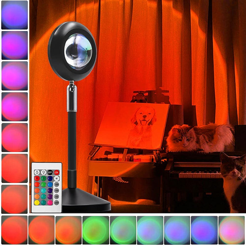 [Australia - AusPower] - Sunset Lamp, Sunset Projection Lamp YouOKLight Sunset Projector Light 16 Colors Brightness Adjustable with Remote Control USB Charging Projection Night Light for Photography Party Home Living Room Rgb, Remote Control 